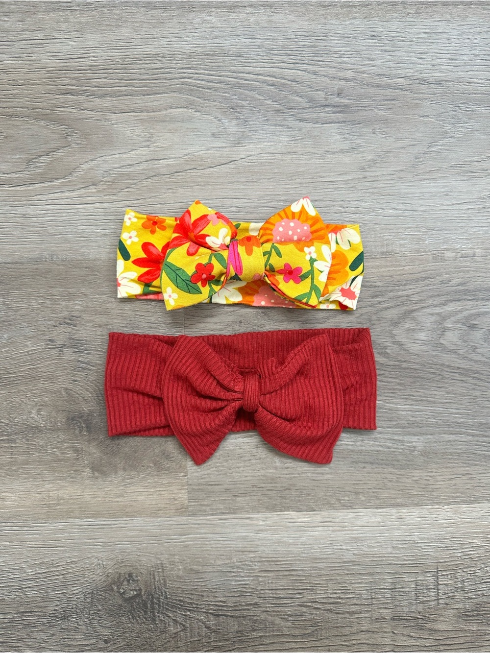 Little Sleepies Yellow Floral Headband & Red Ribbed Bow Set